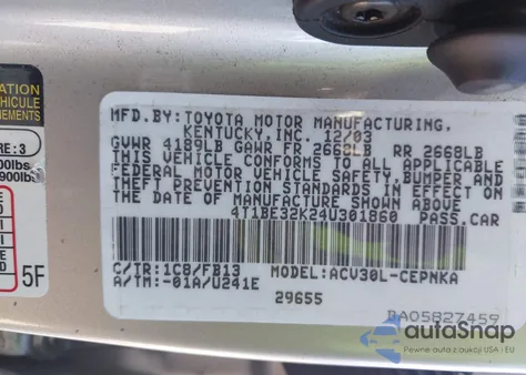 2004 Toyota Camry Le from USA, damaged, VIN 4T1BE32K24U301860